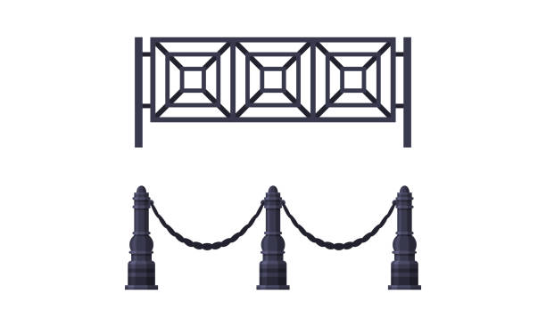 istock Fence and Metal Road Barrier as City Park Element Vector Set 1360151047