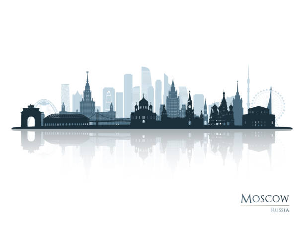 Moscow skyline silhouette with reflection. Landscape Moscow, Russia. Vector illustration. Moscow skyline silhouette with reflection. Landscape Moscow, Russia. Vector illustration. moscow stock illustrations