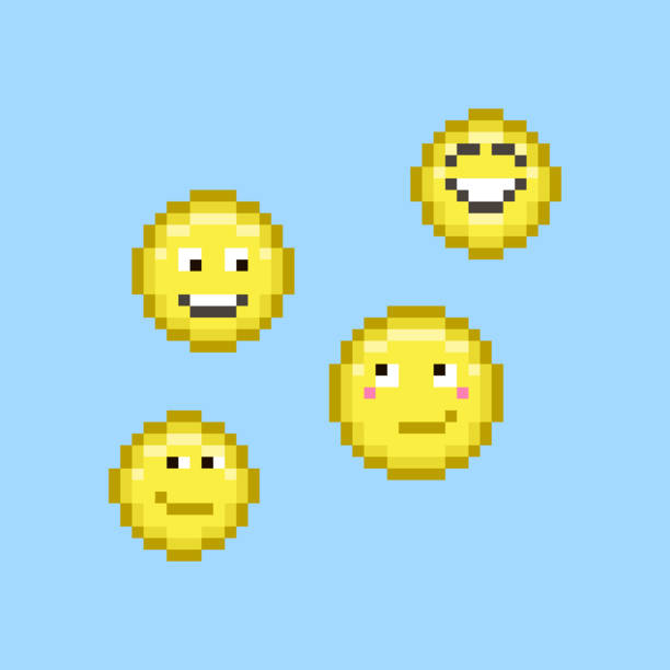 istock simple vector pixel art illustration of four cartoon yellow joyful and playful emoticons 1360154634