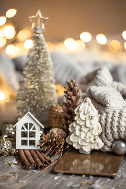 istock Christmas composition with decor details on blurred background with bokeh. 1360155766