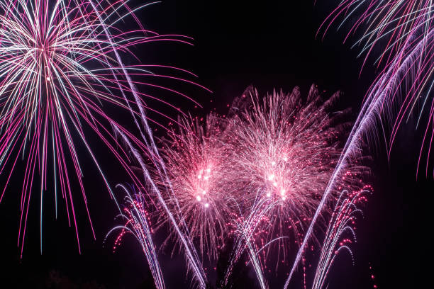 istock Colorful fireworks lights on the sky background at night 1360155951