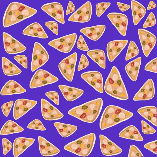 Vector illustration of hand drawn cartoon style pizza doodle pattern.