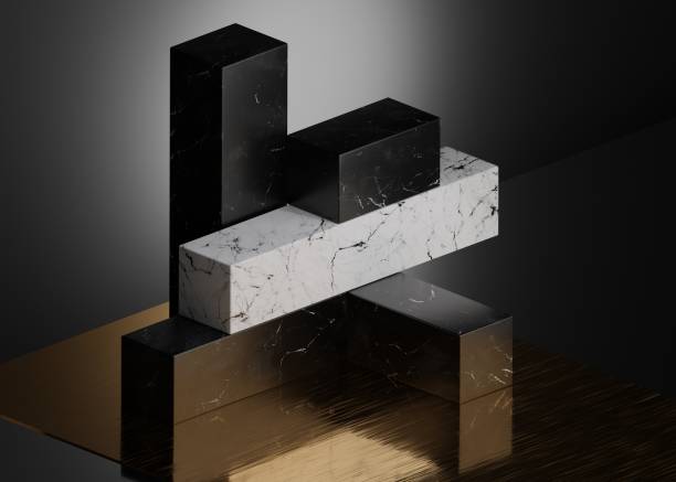 istock 3D podium, marble display set. Copy space black background. Cosmetics or beauty product promotion mockup.  Luxury stone step pedestal. Trendy minimalist banner, 3D render illustration. 1360157329