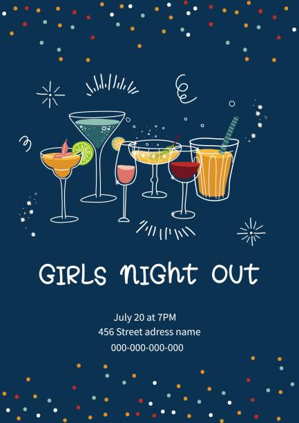 Girls night out invitation poster, club entertainment Girls night out invitation poster, club entertainment for women, bachelorette party event vector illustration happy hour stock illustrations