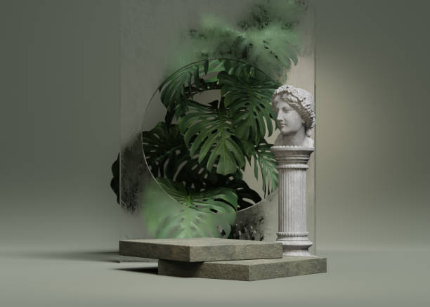 istock 3D stone podium display, monstera palm 1360158629