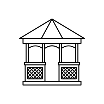 Gazebo icon. Black contour linear silhouette. Side view. Vector simple flat graphic illustration. The isolated object on a white background. Isolate.