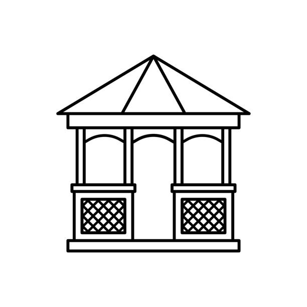 Gazebo icon. Black contour linear silhouette. Side view. Vector simple flat graphic illustration. The isolated object on a white background. Isolate. Gazebo icon. Black contour linear silhouette. Side view. Vector simple flat graphic illustration. The isolated object on a white background. Isolate. alcove stock illustrations