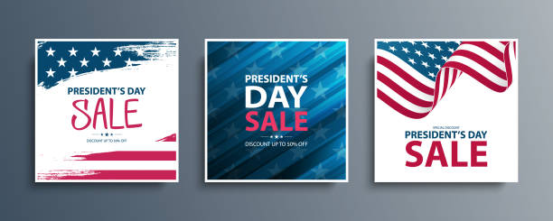 United States President Day Sale special offer promotional cards set for business, advertising and holiday shopping. President's day sales events backgrounds. United States President Day Sale special offer promotional cards set for business, advertising and holiday shopping. President's day sales events backgrounds. Vector illustration. presidents day stock illustrations