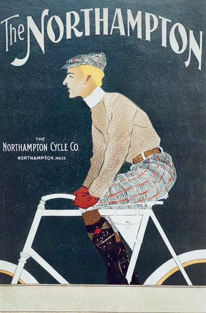 Man riding a Northampton bicycle Illustration from 19th century. retro bicycle stock illustrations