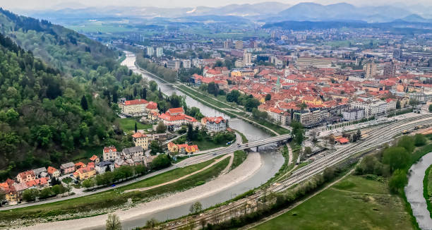 istock Aerial view over city of Celje. 1360161993
