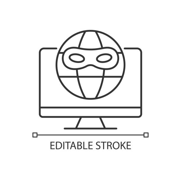 Dark web linear icon Dark web linear icon. Hidden internet. Specific web browser for access. Thin line customizable illustration. Contour symbol. Vector isolated outline drawing. Editable stroke. Arial font used dark web stock illustrations
