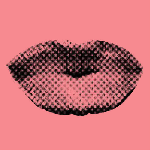 kobiece usta w czarnym wzorze półtonów - sexy lips stock illustrations