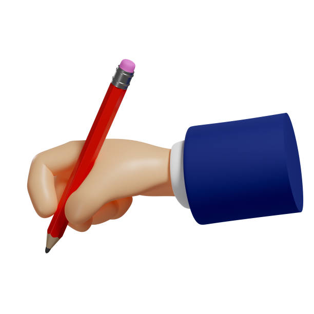 istock 3d hand holds a red pencil. To make sketches, notes. Isolated illustration on white background, 3d rendering 1360168590
