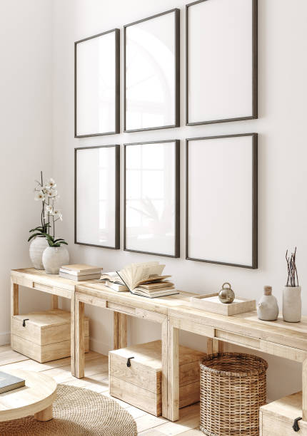 istock Mockup frame in farmhouse living room interior 1360177628