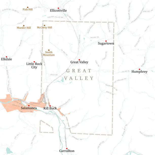 Vector illustration of NY Cattaraugus Great Valley Vector Road Map