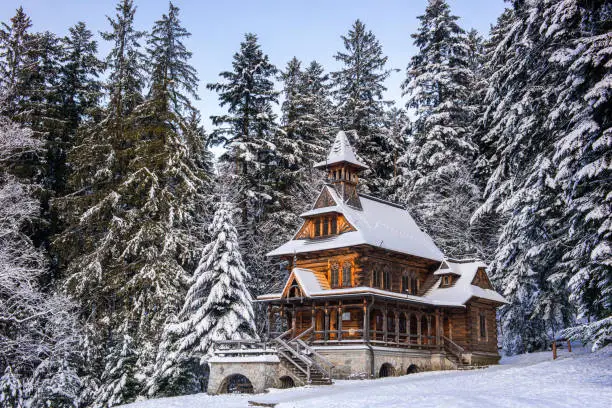 Jaszczurowka Chapel in Zakopane , Poland  at Winter Scenery.