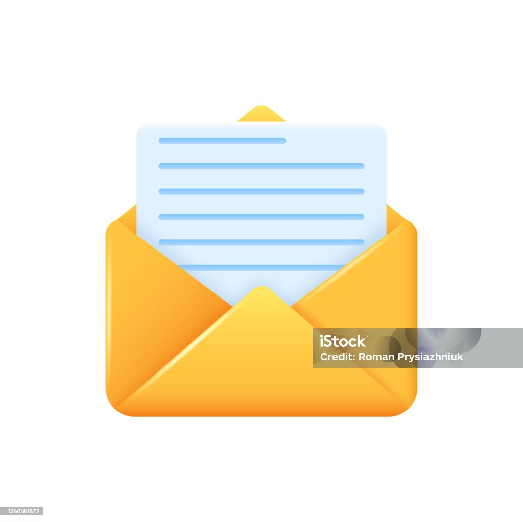 3d Envelope And Document Inside 3d Cartoon Web Icon Of Postal Or Email  Envelope And Volumetric Sheet Of Paper With Text Sign Of New Message Vector  Stock Illustration - Download Image Now -