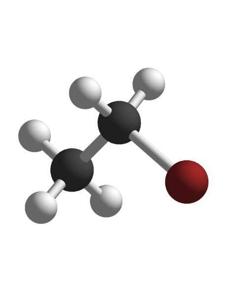 bromuro di etile struttura molecolare 3d isolata su fondo bianco chimica molecola di bromoetano - hydrogen bonding foto e immagini stock