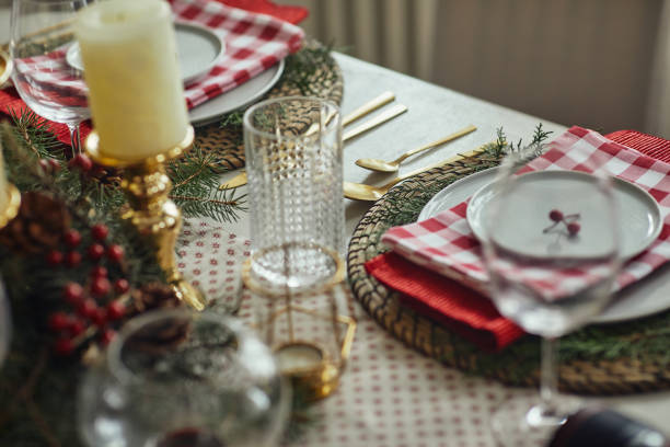 istock Beautiful table setting for Christmas party with fir elegant candles 1360191201