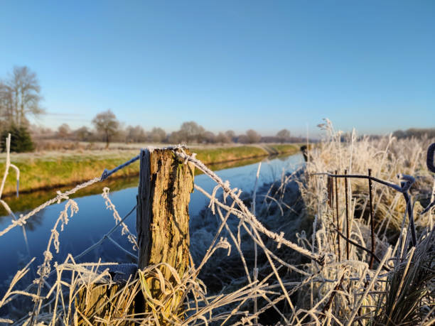 istock Channel in winter with a smooth water surface 1360191211