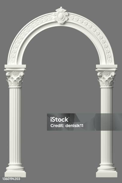 Classic Antique Arch Portal With Columns In Room Stock Photo - Download Image Now - Wall - Building Feature, Architectural Column, Art Museum