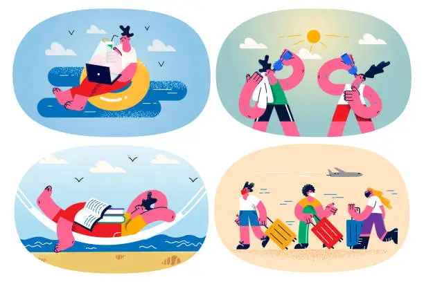 Vector illustration of Set of people enjoy summer vacation