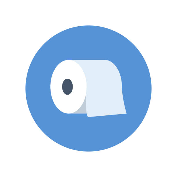 vektor-toilettenpapiersymbol, blauer kreis und isoliertes papier auf weißem hintergrund. - toilettenpapier stock-grafiken, -clipart, -cartoons und -symbole