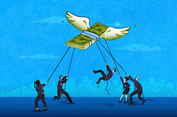 Vector illustration of Flying Money-Inflation Concept