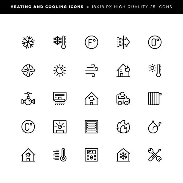 Vector illustration of Heating and cooling icons