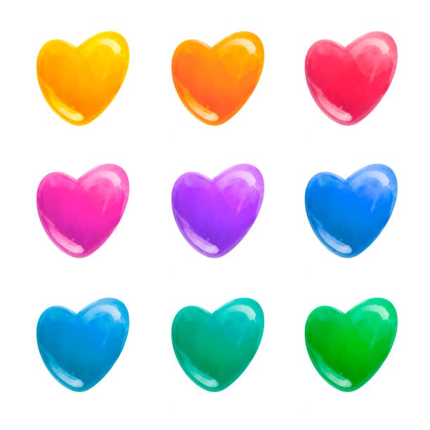 istock Nine painted hearts of different colors on a white background 1360201352