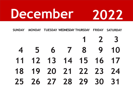 December 2023 desk calendar on red color background.
