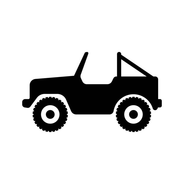 иконка внедорожника. внедорожник. черный силуэт. вид сбоку. векторная простая плоская графическая иллюстрация. изолированный объект на бел - jeep 4x4 off road vehicle adventure stock illustrations