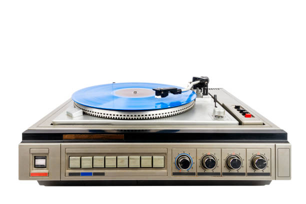 istock Vintage turntable record player with blue vinyl 1360204431