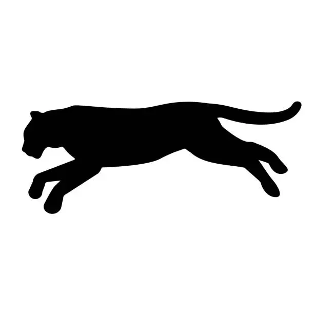 Vector illustration of Vector flat jumping tiger silhouette