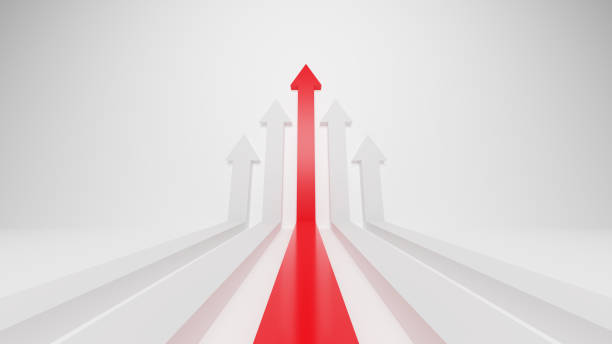 istock Leader Red arrow leading white arrow on white background. Teamwork, Cooperation, Business Partner, Leadership concept 1360208125