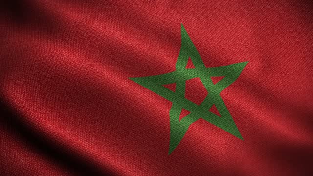 National Flag of Morocco Animation Stock Video - Moroccan Flag Waving in Loop and Textured 3d Rendered Background - Highly Detailed Fabric Pattern and Loopable - Kingdom of Morocco Flag