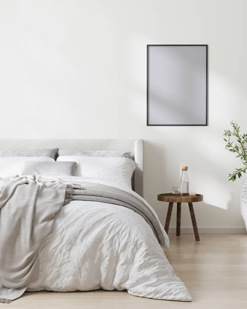 istock poster frame mock up in scandinavian style bedroom interior , 3d rendering 1360208707