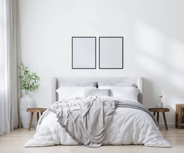 istock empty poster frames in scandinavian style bedroom interior, home interior, 3d rendering 1360209232