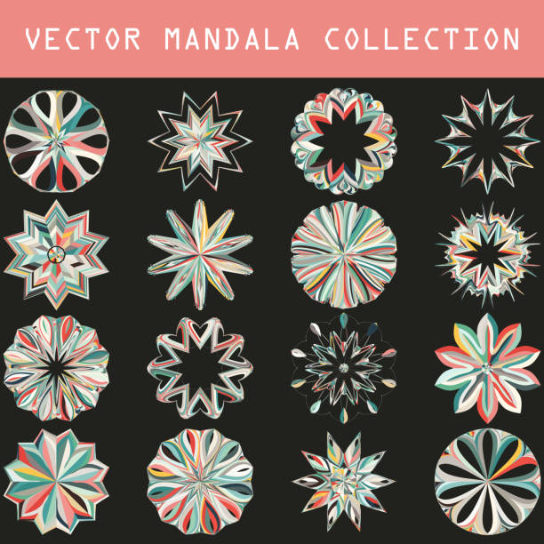 vektorfarben linie mandalas icon-sammlung - lace guilloche decoration circle stock-grafiken, -clipart, -cartoons und -symbole