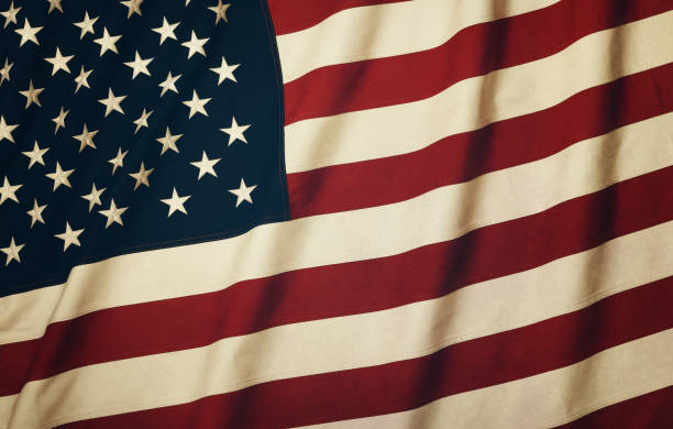 istock Vintage embroidered cotton US American flag 1360209696