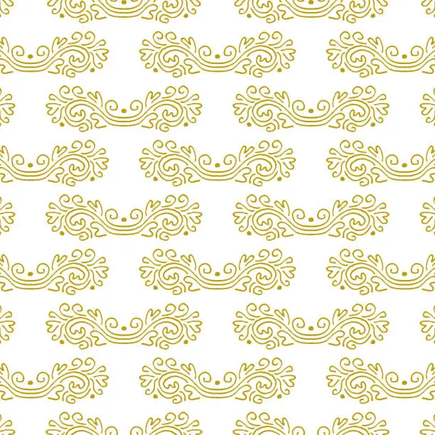 Vector illustration of Vector seamless ink background with golden floral abstract ornament. The pattern is in the swatch palette