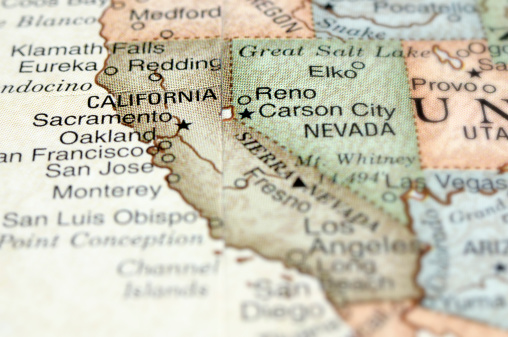 A macro photograph of California, USA from a Desktop Globe. Adobe RGB color profile.