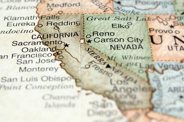 Close-up of California on a map stock photo