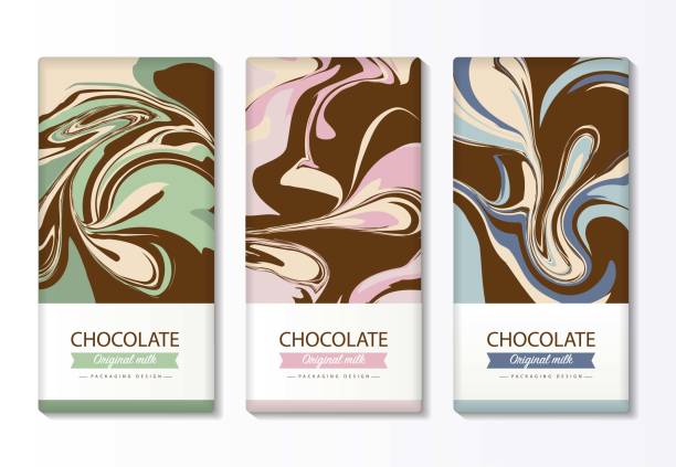 ilustrações de stock, clip art, desenhos animados e ícones de chocolate bar packaging set. trendy luxury product brand template with label pattern for packaging - design chocolate