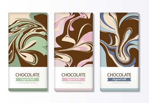 Chocolate bar packaging set. Trendy luxury product brand template with label pattern for packaging.