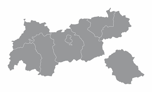Tyrol state administrative map isolated on white background, Austria