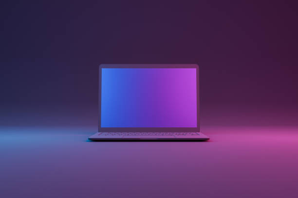 istock front view of a minimal laptop with neon lighting 1360219876