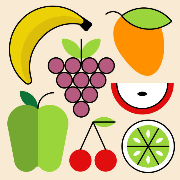 fruchtillustrationsset 1 – colorline-serie - apple granny smith apple red green stock-grafiken, -clipart, -cartoons und -symbole