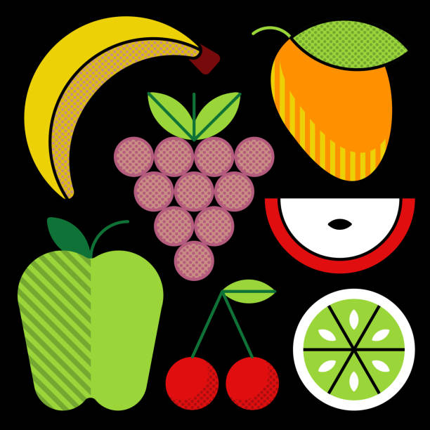 fruit illustration set 5 – colorline-serie - apple granny smith apple red green stock-grafiken, -clipart, -cartoons und -symbole