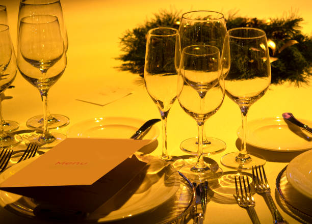 istock Close up picture of empty glasses in restaurant. Selective focus. 1360226944